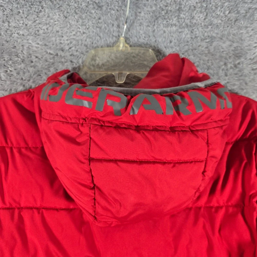 Under Armour Kids ColdGear Red Puffer Jacket Full Zip Hooded Coat YLG Large